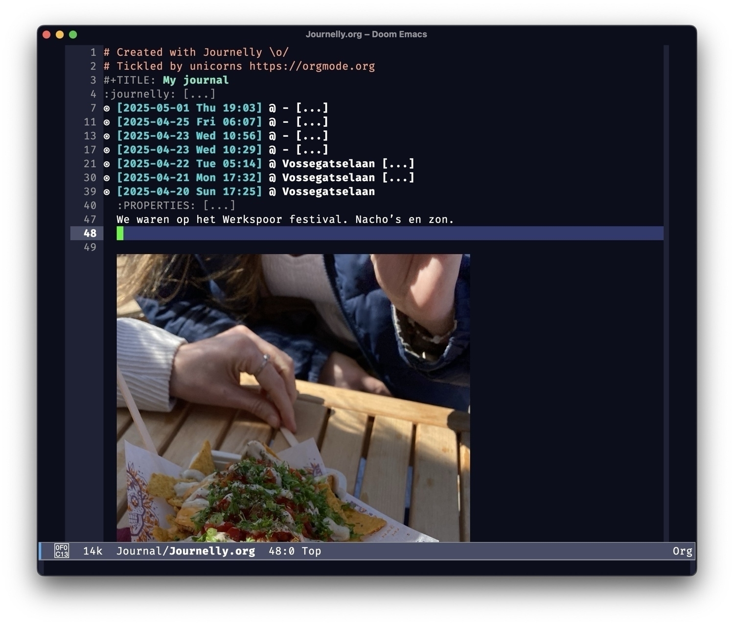 Emacs venster met dezelfde Journelly entry